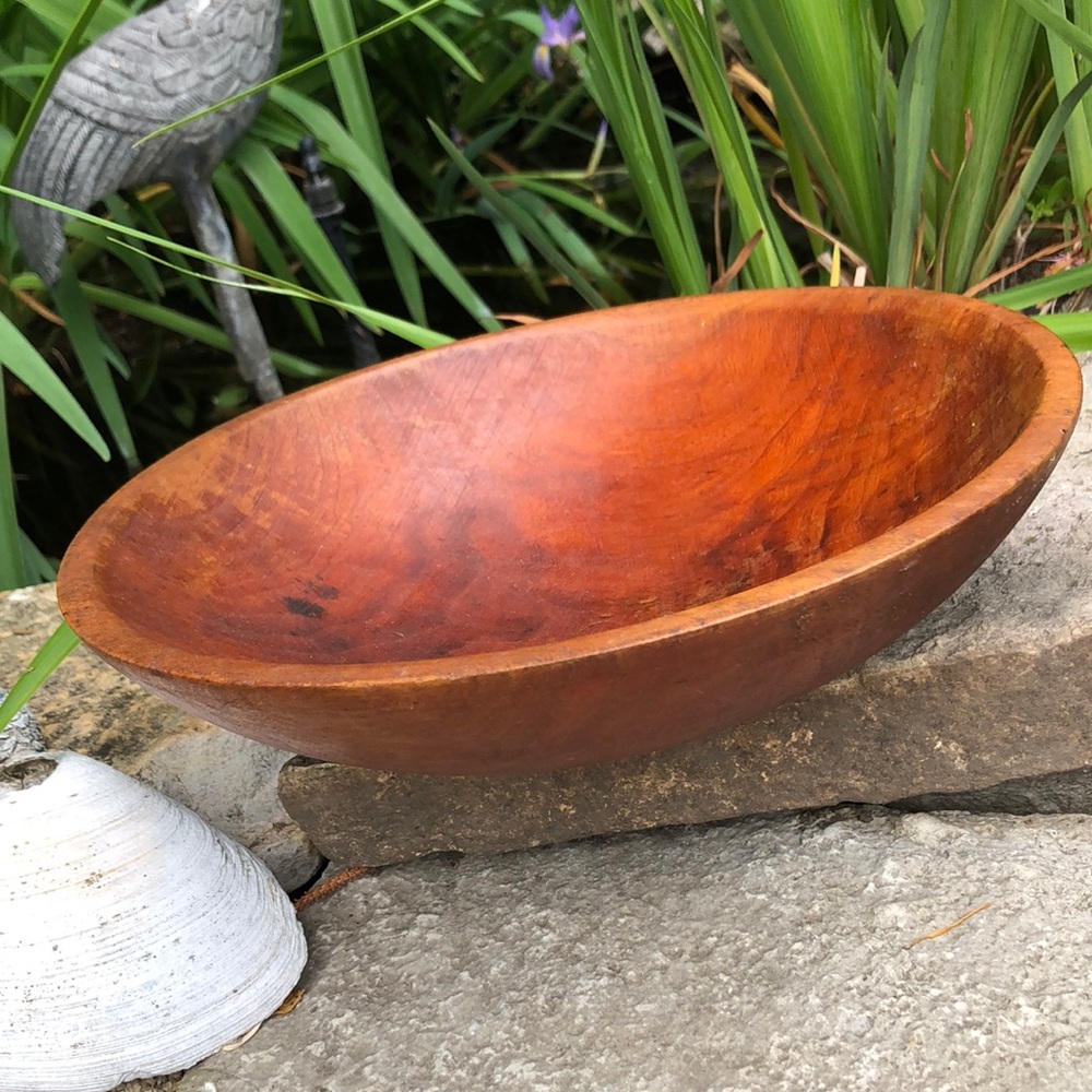 Vintage Wooden Dough Bowl-10 Inch Diameter-Shallow-Marked “Parrish” on Bottom